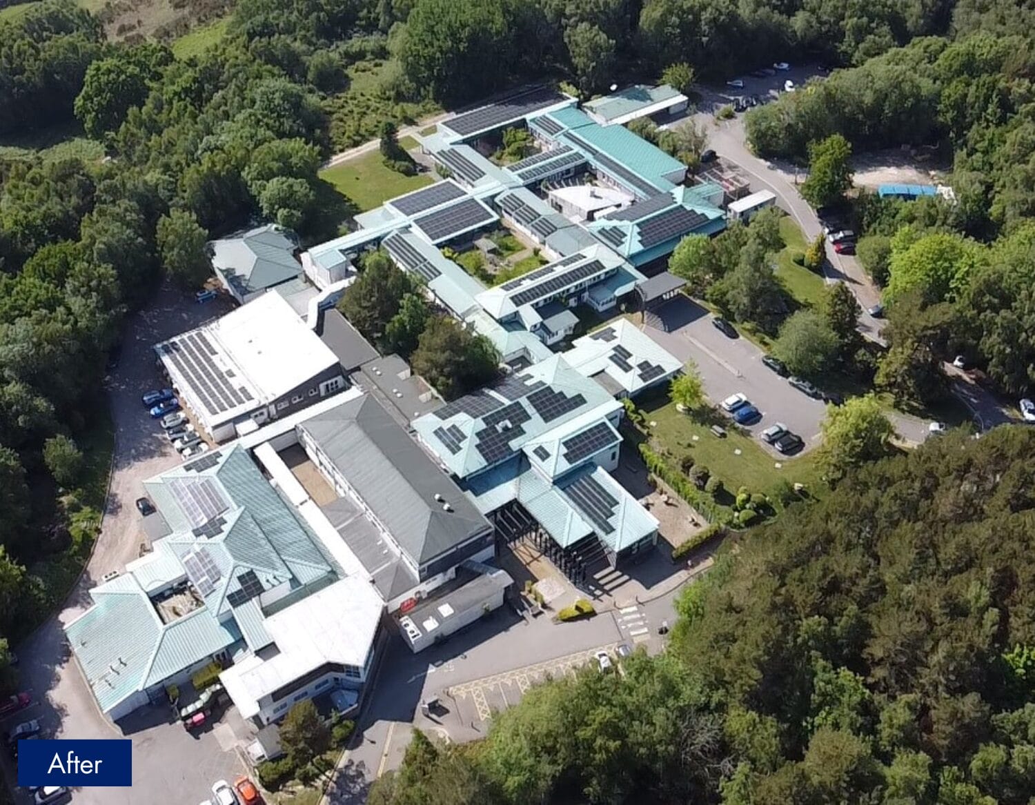 Aerial image of The Horder Centre after solar panels