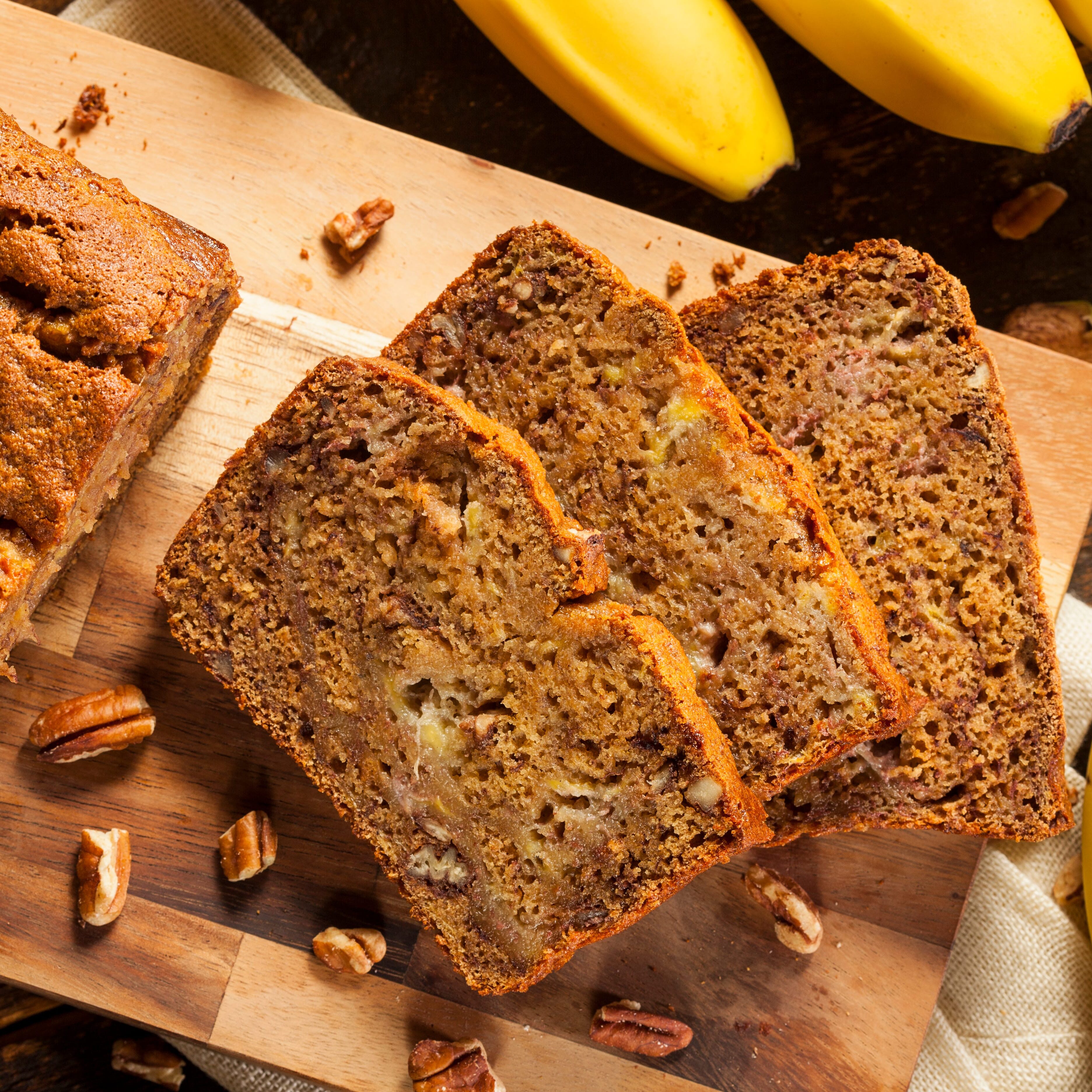 Homemade Banana Nut Bread Cut into Slices