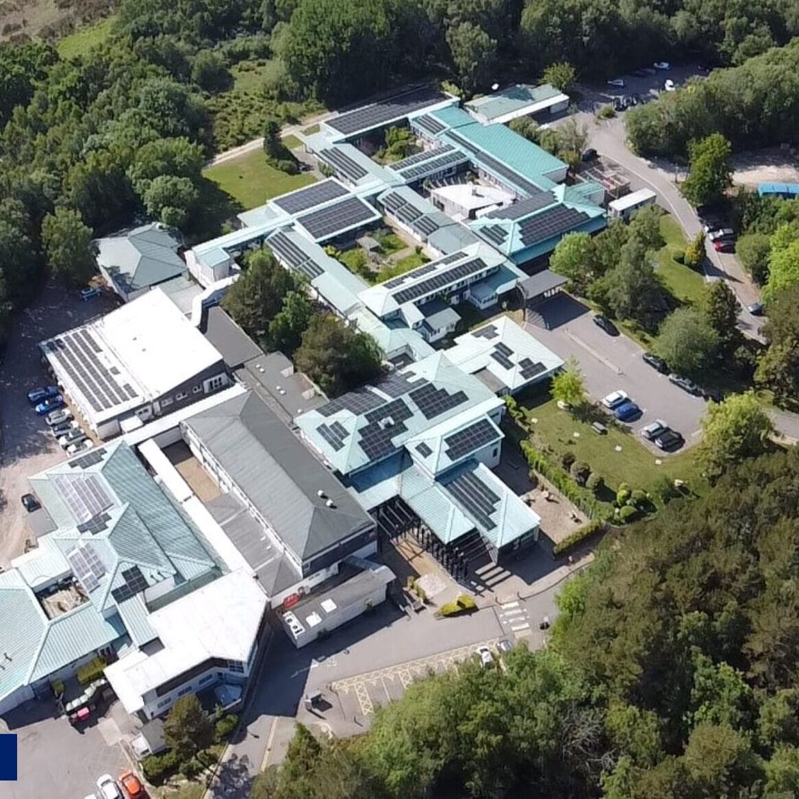 Aerial image of The Horder Centre after solar panels