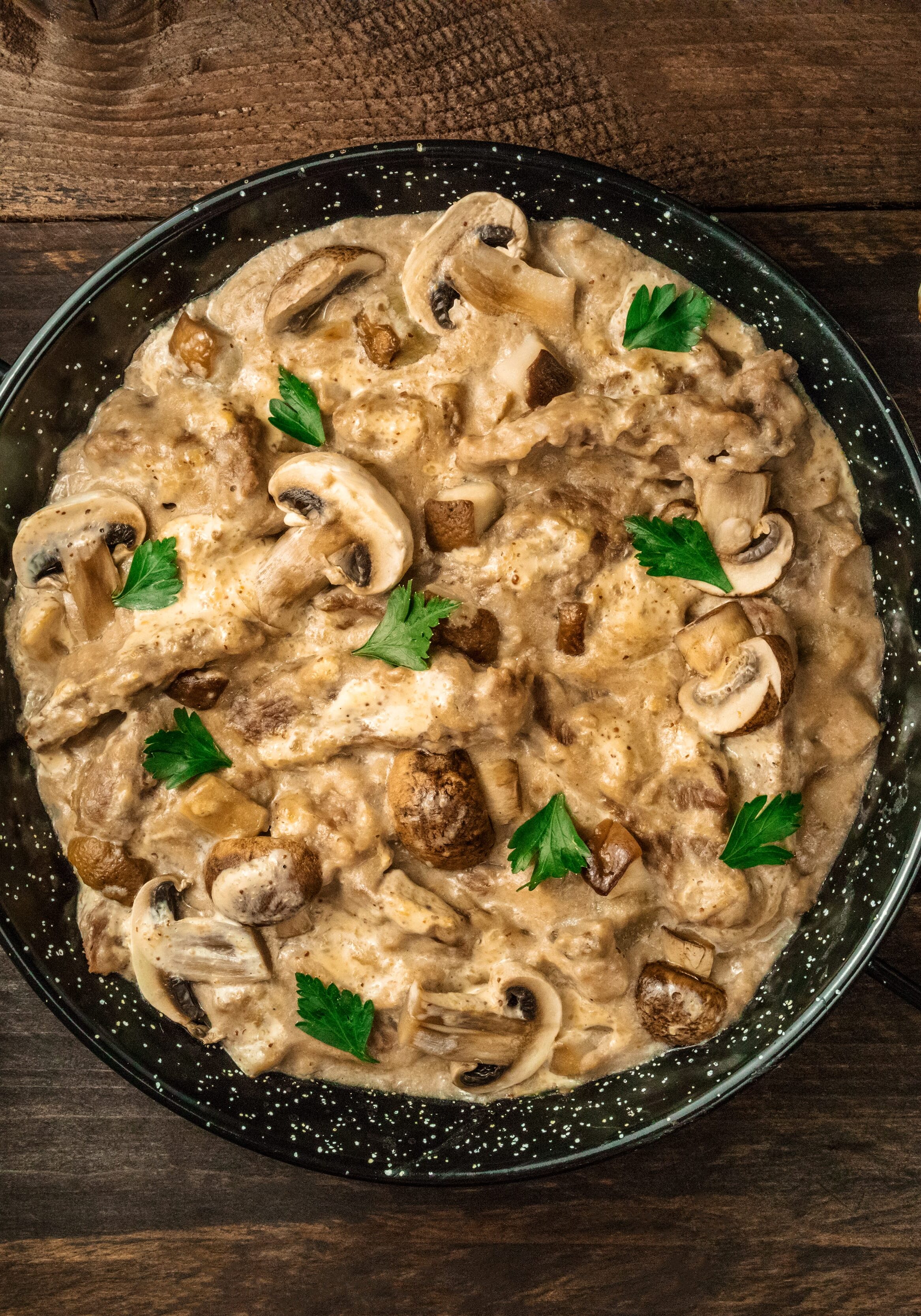 Mushroom,Beef,Stroganoff,,With,Cremini,And,Champignons,,In,A,Frying